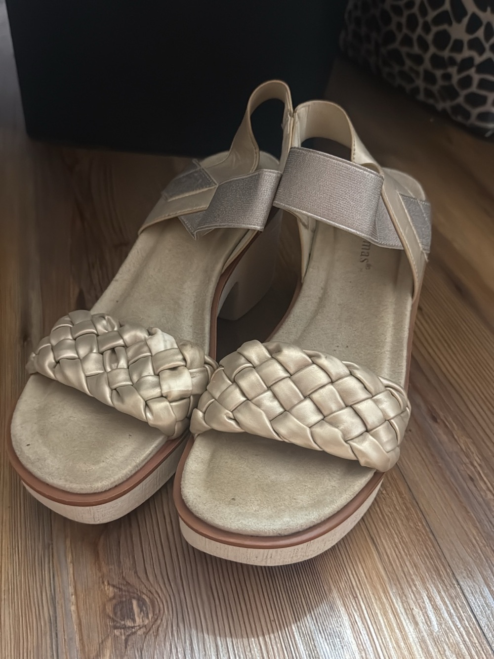 Pierre Dumas Gold Woven Platform Sandals